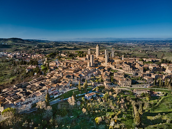 drone shot of medieval town San Gimignano