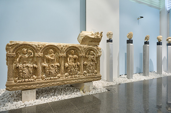Marble sculptures and statues inside museum of Aphrodisias Ancient City