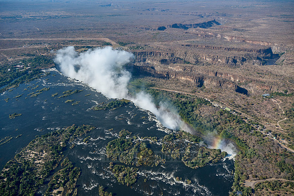 Aerial view from a helicopter of Victoria Falls