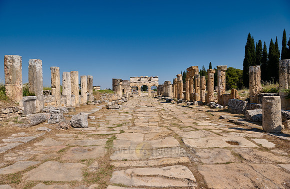 main street with Frontinus Gate or Nothern Gate in Greek Hierapolis