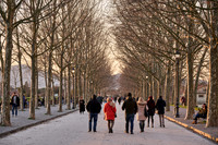 people walking along the Via delle Mura Urbane of Lucca