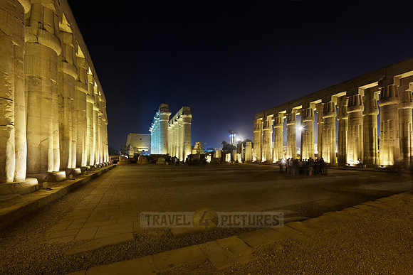 night shot of peristyle or Sun Court of Amenhotep III