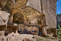 Egritas church with collapsed front wall showing frescos, Ihlara valley