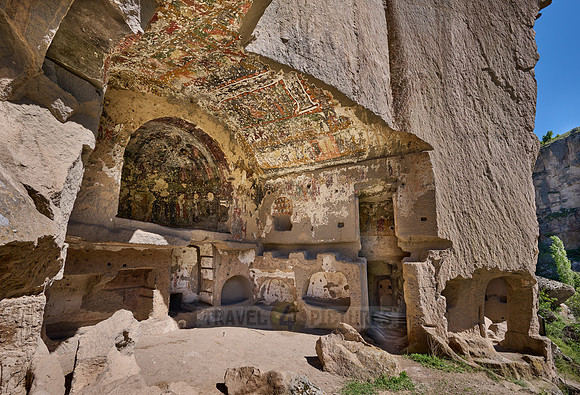 Egritas church with collapsed front wall showing frescos, Ihlara valley