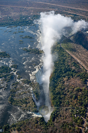 Aerial view from a helicopter of Victoria Falls