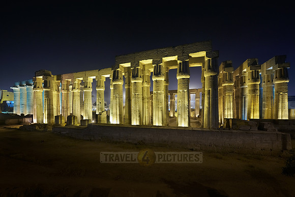 night shot of hypostyle hall and peristyle or Sun Court of Amenhotep III