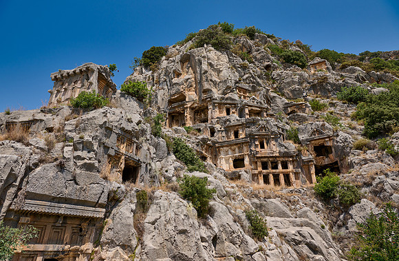 Lycian rock tombs in a rock face of Myra Ancient City