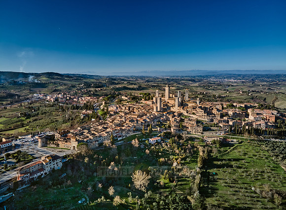 drone shot of medieval town San Gimignano