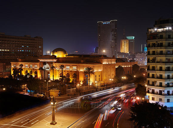 night shot of Egytian Museum