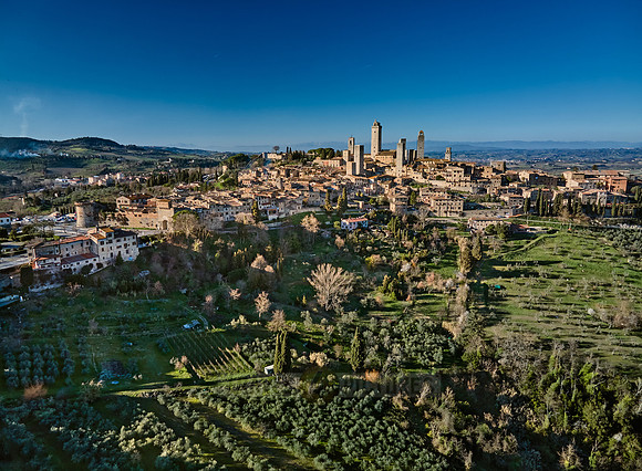 drone shot of medieval town San Gimignano