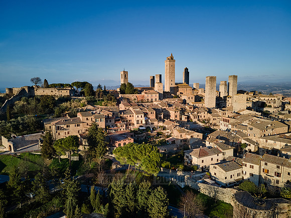 drone shot of medieval town San Gimignano
