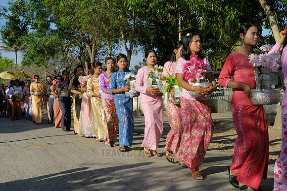 colourful procession because of children starting a monks live
