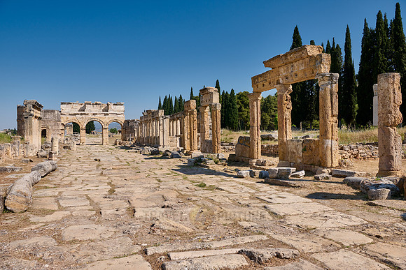 main street with Frontinus Gate or Nothern Gate in Greek Hierapolis