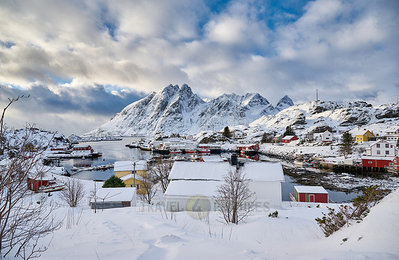 winter landscape at Stjernfjorden with village Sund