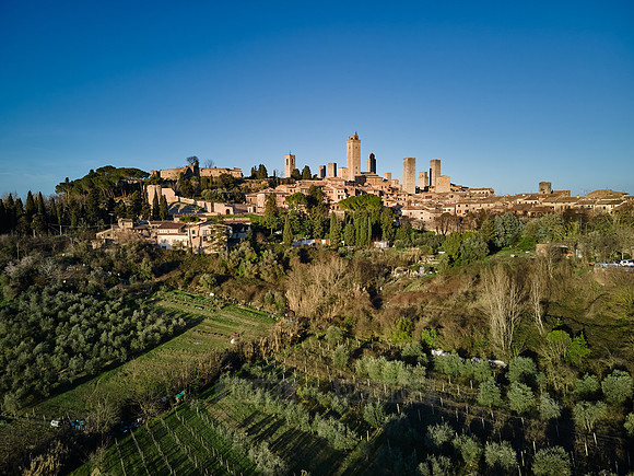 drone shot of medieval town San Gimignano