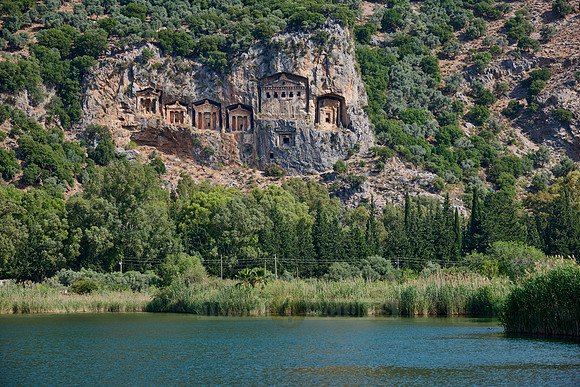Lycian rock tombs in a rock face of Dalyan