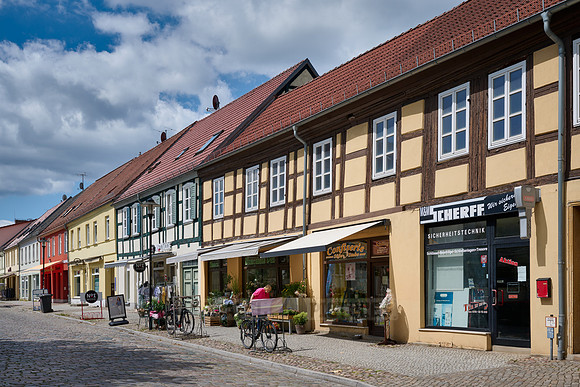 typical historic half-timbered houses in Templin