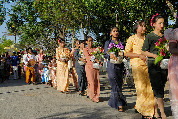 colourful procession because of children starting a monks live