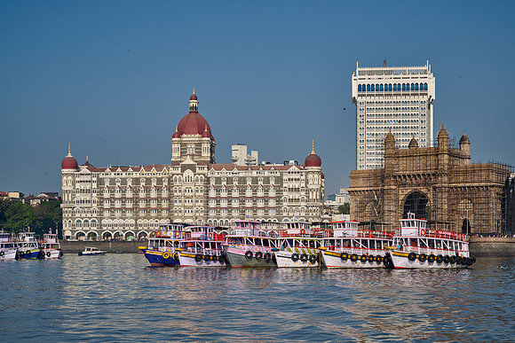 famous Taj Mahal Palace hotel at the harbour of Mumbai