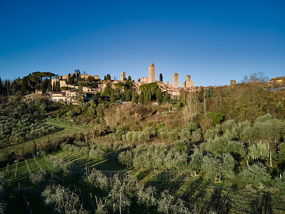 drone shot of medieval town San Gimignano