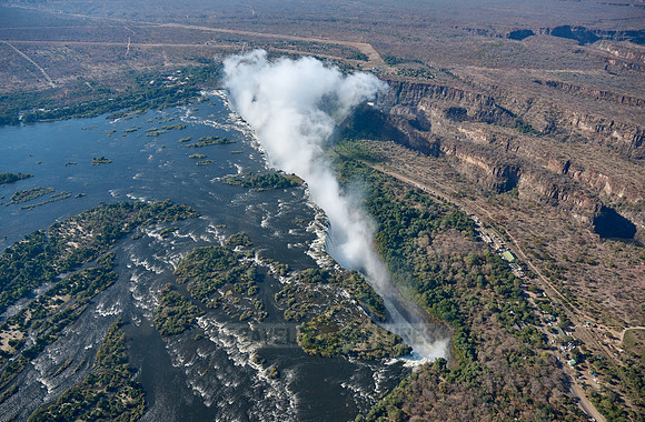 Aerial view from a helicopter of Victoria Falls