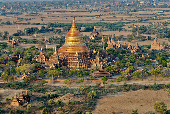 birds eye view of golden dome of stupa