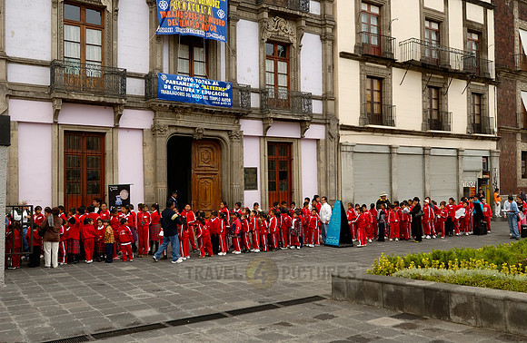 school children waiting for entrance