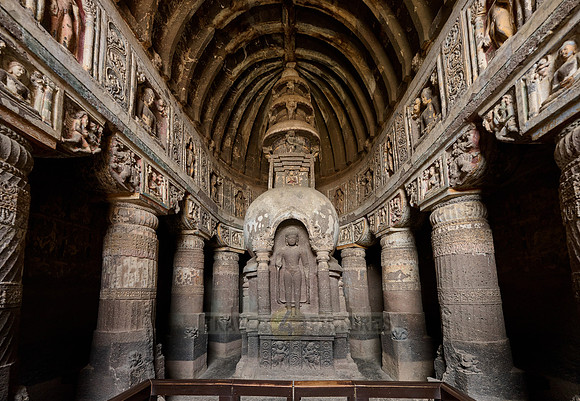 interior shot of Ajanta caves, cave 19