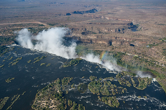 Aerial view from a helicopter of Victoria Falls