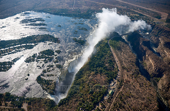 Aerial view from a helicopter of Victoria Falls