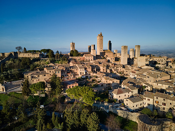 drone shot of medieval town San Gimignano