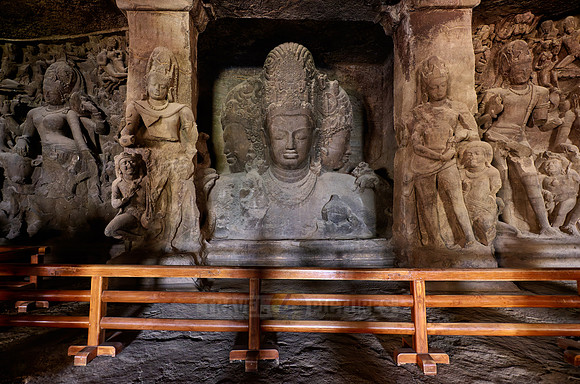 the Eternal Shiva, the Sadashiva, Gangadhara Shiva, Ardhanarishvara, Elephanta cave