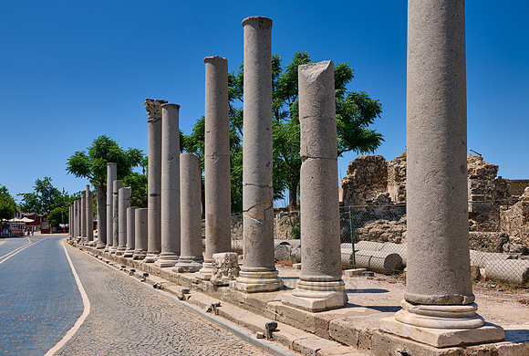 collonnaded street in ruins of the Roman city of Side