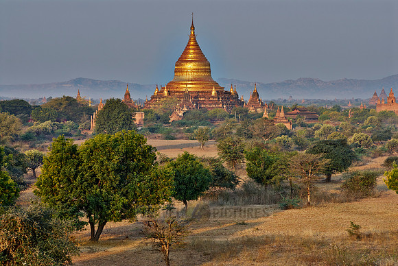 birds eye view of golden dome of stupa