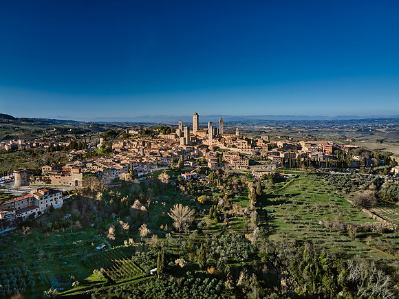 drone shot of medieval town San Gimignano