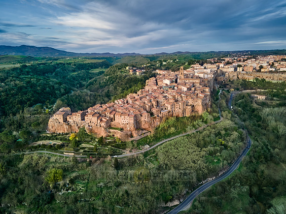 drone shot of medieval town Pitigliano