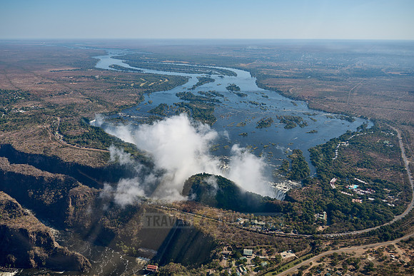 Aerial view from a helicopter of Victoria Falls
