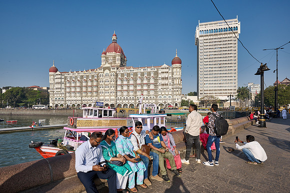 the famous Taj Mahal Palace hotel at the harbour of Mumbai