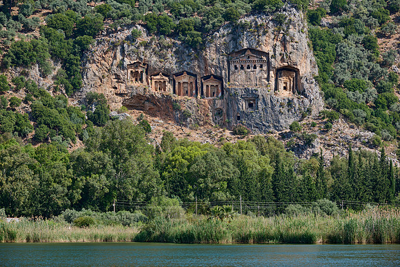 Lycian rock tombs in a rock face of Dalyan