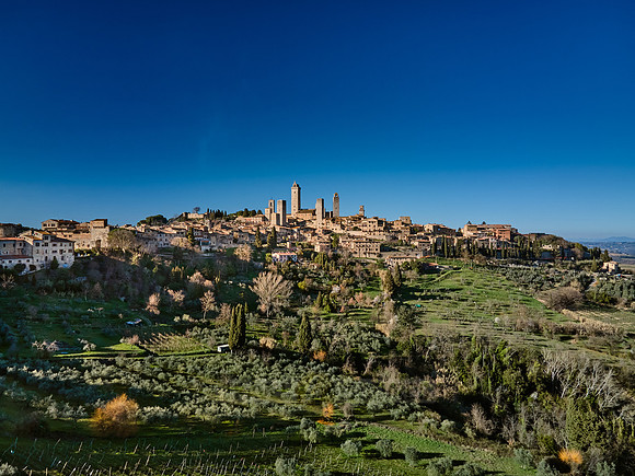 drone shot of medieval town San Gimignano