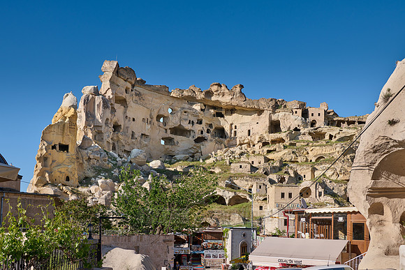 underground dwellings at rock wall of Cavusin
