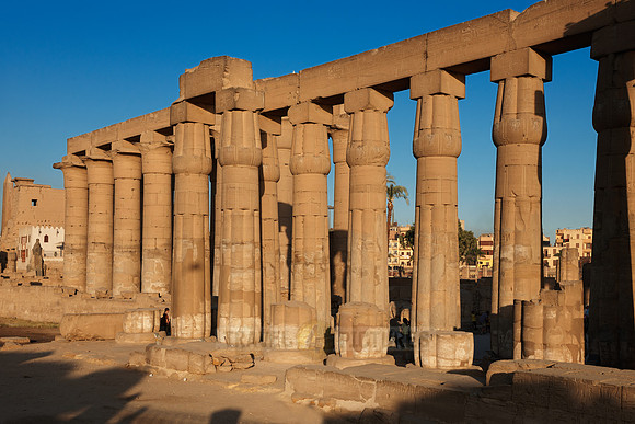 peristyle or Sun Court of Amenhotep III with closed papyrus columns