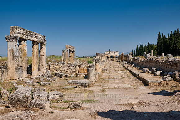 main street with Frontinus Gate or Nothern Gate in Greek Hierapolis