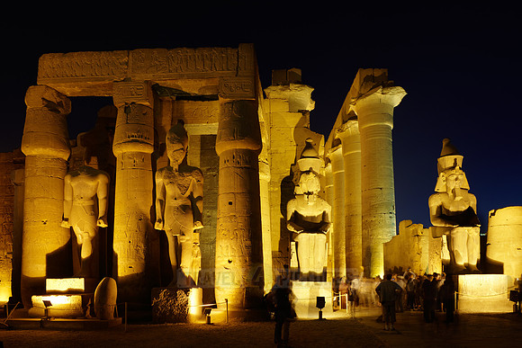 night shot Peristyle Courtyard of Ramesses II inside Temple