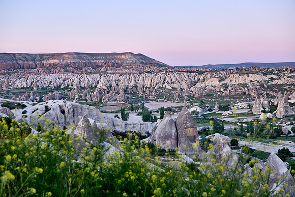 View from sunrise point of Goreme over landscape of Cappadocia