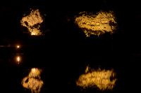 night shot of illuminated Lycian rock tombs in a rock face of Dalyan