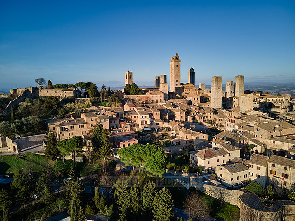 drone shot of medieval town San Gimignano