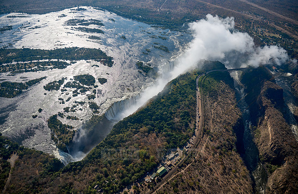 Aerial view from a helicopter of Victoria Falls