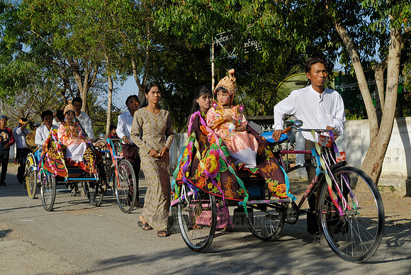 colourful procession because of children starting a monks live