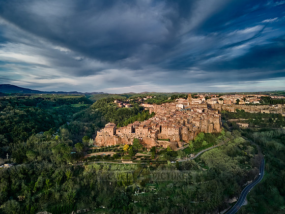 drone shot of medieval town Pitigliano